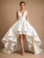 ChicSew Unique Deep V-Neck Satin A-Line Ruffle High-Low Wedding Dresses