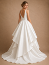 ChicSew Unique Deep V-Neck Satin A-Line Ruffle High-Low Wedding Dresses