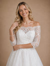 ChicSew Pretty Off The Shoulder A-Line Lace Appliques Tulle Half Sleeves Midi Wedding Dresses