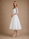 ChicSew Pretty Off The Shoulder A-Line Lace Appliques Tulle Half Sleeves Midi Wedding Dresses