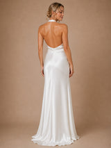ChicSew Classy Halter Satin Sheath Floor-Length Wedding Dress With Open Back
