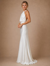 ChicSew Classy Halter Satin Sheath Floor-Length Wedding Dress With Open Back