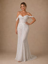 ChicSew Glamorous Mermaid Glittler Tulle Off The Shoulder Boning Ruched Long Wedding Dress