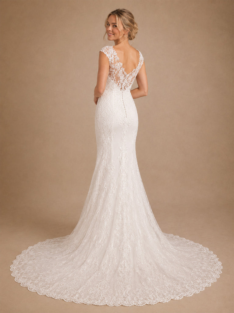 ChicSew Pretty V-Neck Lace Applique Mermaid Floor-Length Wedding Dress Online With Button