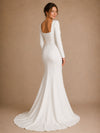 ChicSew Elegant Classy Square Neck Long Sleeves Crepe Mermaid Maxi Wedding Dress With Train