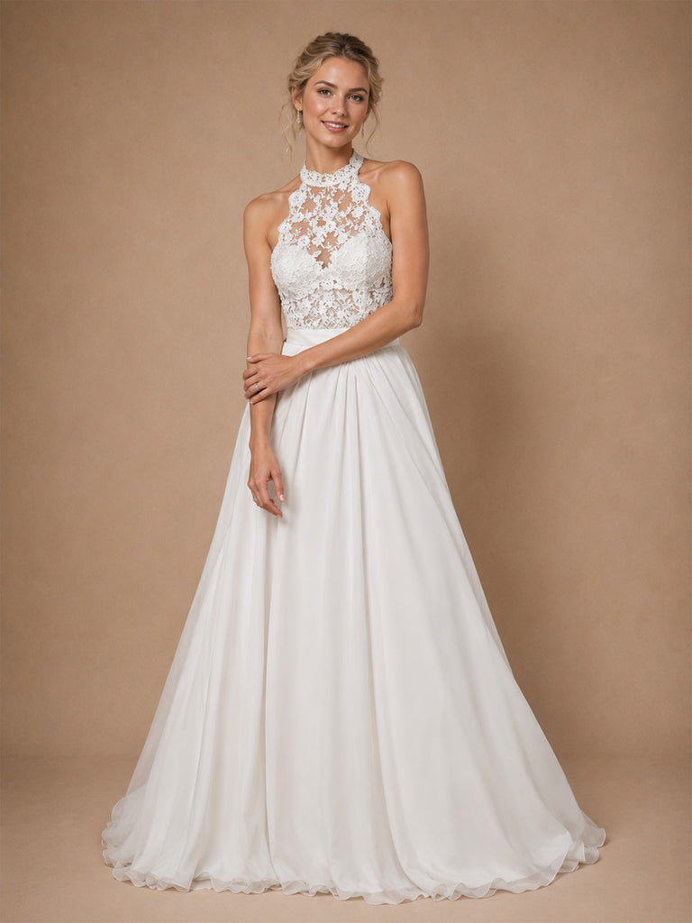 ChicSew Pretty Halter Lace Sleeveless Chiffon A-Line Floor-Length Wedding Dresses Online