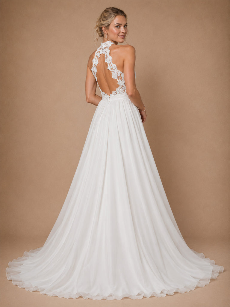 ChicSew Pretty Halter Lace Sleeveless Chiffon A-Line Floor-Length Wedding Dresses Online