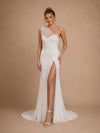 ChicSew Glamorous One Shoulder Mermaid Glittler Tulle Side Slit Maxi Long Wedding Dress