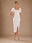 ChicSew Modern Square Neck Short Sleeves Satin Sheath Midi Wedding Dresses With Slit