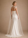 ChicSew Unique Sweetheart Sleeveless Crepe Mermaid Floor-Length Wedding Dress With Tulle Cape