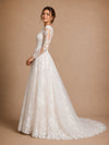 ChicSew Pretty Deep V-Neck Lace Tulle A-Line Long Sleeves Maxi Wedding Dresses