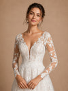 ChicSew Pretty Deep V-Neck Lace Tulle A-Line Long Sleeves Maxi Wedding Dresses