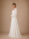 ChicSew Classy Chiffon Square Neck Puff Long Sleeves A-Line Maxi Wedding Dress With Pleats