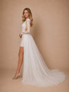 ChicSew Pretty Unique Lace Applique Deep V-Neck Long Sleeves Mini Sheath Wedding Dresses With Tulle Overskirt