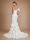 ChicSew Fancy One Shoulder Ruched Satin Mermaid Side Slit Floor-Length Wedding Dress With Beading