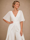 ChicSew Unique V-Neck Flutter Sleeves Chiffon Floor-Length Wedding Jumpsuit With Overskirt