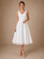 ChicSew Classy Chiffon V-Neck A-Line Pleated Tea-Length Wedding Dress With Lace Hem