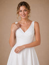 ChicSew Classy Chiffon V-Neck A-Line Pleated Tea-Length Wedding Dress With Lace Hem
