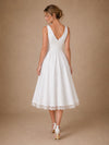 ChicSew Classy Chiffon V-Neck A-Line Pleated Tea-Length Wedding Dress With Lace Hem
