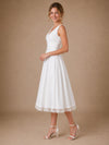 ChicSew Classy Chiffon V-Neck A-Line Pleated Tea-Length Wedding Dress With Lace Hem