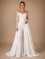 ChicSew Morden Unique Lace Applique Long Sleeves Satin Ruched Floor-Length Wedding Jumpsuit With Overskirt