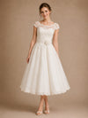 ChicSew Romantic A-Line Illusion Lace Tulle Cap Sleeves Midi Wedding Dresses