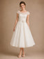 ChicSew Romantic A-Line Illusion Lace Tulle Cap Sleeves Midi Wedding Dresses