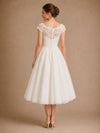 ChicSew Romantic A-Line Illusion Lace Tulle Cap Sleeves Midi Wedding Dresses