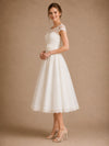 ChicSew Romantic A-Line Illusion Lace Tulle Cap Sleeves Midi Wedding Dresses