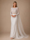 ChicSew Glamorous Long Sleeves Round Neck Mermaid Glittler Tulle Two‑Piece Long Wedding Dress