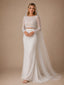 ChicSew Glamorous Long Sleeves Round Neck Mermaid Glittler Tulle Two‑Piece Long Wedding Dress