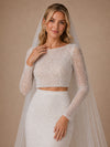ChicSew Glamorous Long Sleeves Round Neck Mermaid Glittler Tulle Two‑Piece Long Wedding Dress