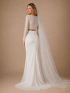 ChicSew Glamorous Long Sleeves Round Neck Mermaid Glittler Tulle Two‑Piece Long Wedding Dress