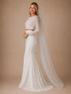 ChicSew Glamorous Long Sleeves Round Neck Mermaid Glittler Tulle Two‑Piece Long Wedding Dress
