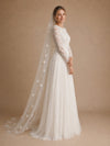ChicSew Classy Lace Jewel Long Sleeves Chiffon Pleated A-Line Floor-Length Wedding Dress
