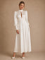 ChicSew Elegant High Nek Long Sleeves Satin A-Line Ankle-Length Wedding Dresses