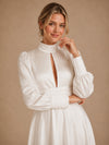 ChicSew Elegant High Nek Long Sleeves Satin A-Line Ankle-Length Wedding Dresses