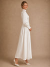 ChicSew Elegant High Nek Long Sleeves Satin A-Line Ankle-Length Wedding Dresses