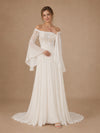 ChicSew Elegant Strapless Lace Chiffon 3/4 Sleeves A-Line Floor-Length Wedding Dresses