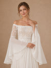 ChicSew Elegant Strapless Lace Chiffon 3/4 Sleeves A-Line Floor-Length Wedding Dresses