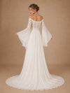 ChicSew Elegant Strapless Lace Chiffon 3/4 Sleeves A-Line Floor-Length Wedding Dresses