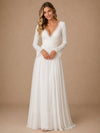 ChicSew Elegant V-Neck Long Sleeves A-Line Chiffon Floor-Length Wedding Dresses