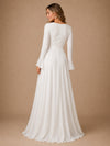 ChicSew Elegant V-Neck Long Sleeves A-Line Chiffon Floor-Length Wedding Dresses
