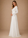 ChicSew Elegant V-Neck Long Sleeves A-Line Chiffon Floor-Length Wedding Dresses