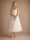ChicSew Fancy Square Spaghetti Straps A-Line Crepe Tulle Tea-Length Wedding Dress