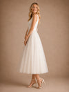 ChicSew Fancy Square Spaghetti Straps A-Line Crepe Tulle Tea-Length Wedding Dress