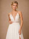 ChicSew Romantic Spaghetti Straps A-Line Side Slit Lace Chiffon Floor-Length Wedding Dresses
