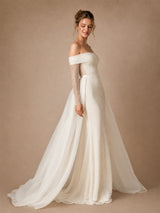 ChicSew Romantic Off The Shoulder 3/4 Sleeves Mermaid Long Wedding Dresses With Overskirt