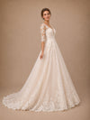 ChicSew Elegant Half Sleeves V-Neck A-Line Lace Appliques Tulle Long Wedding Dress