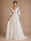 ChicSew Beautiful V-Neck Half Sleeves A-Line Lace Chiffon Long Wedding Dress